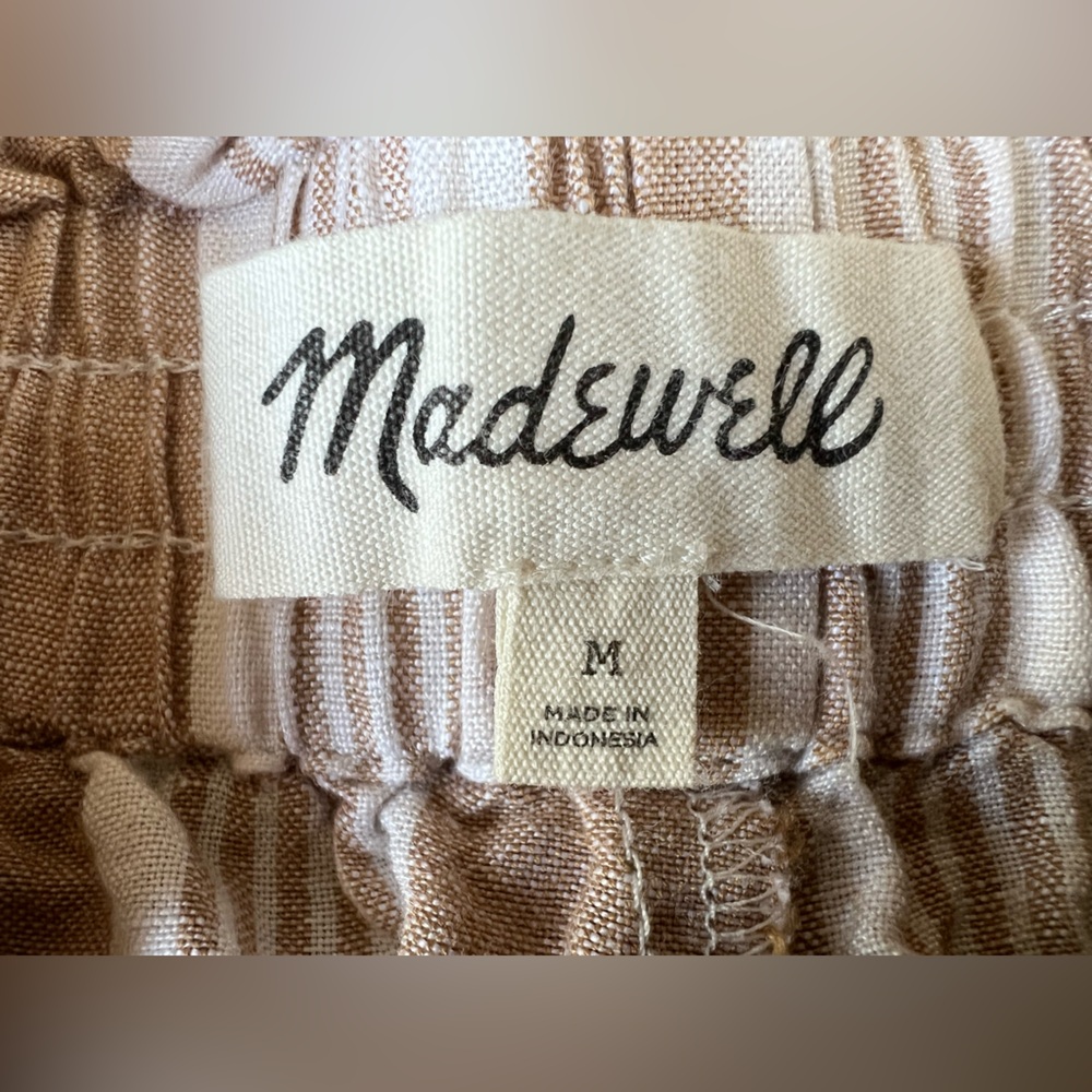 Madewell Smocked Huston Pull-On Crop Pants in Stripe Size M Linen Blend Coastal - Picture 6 of 14